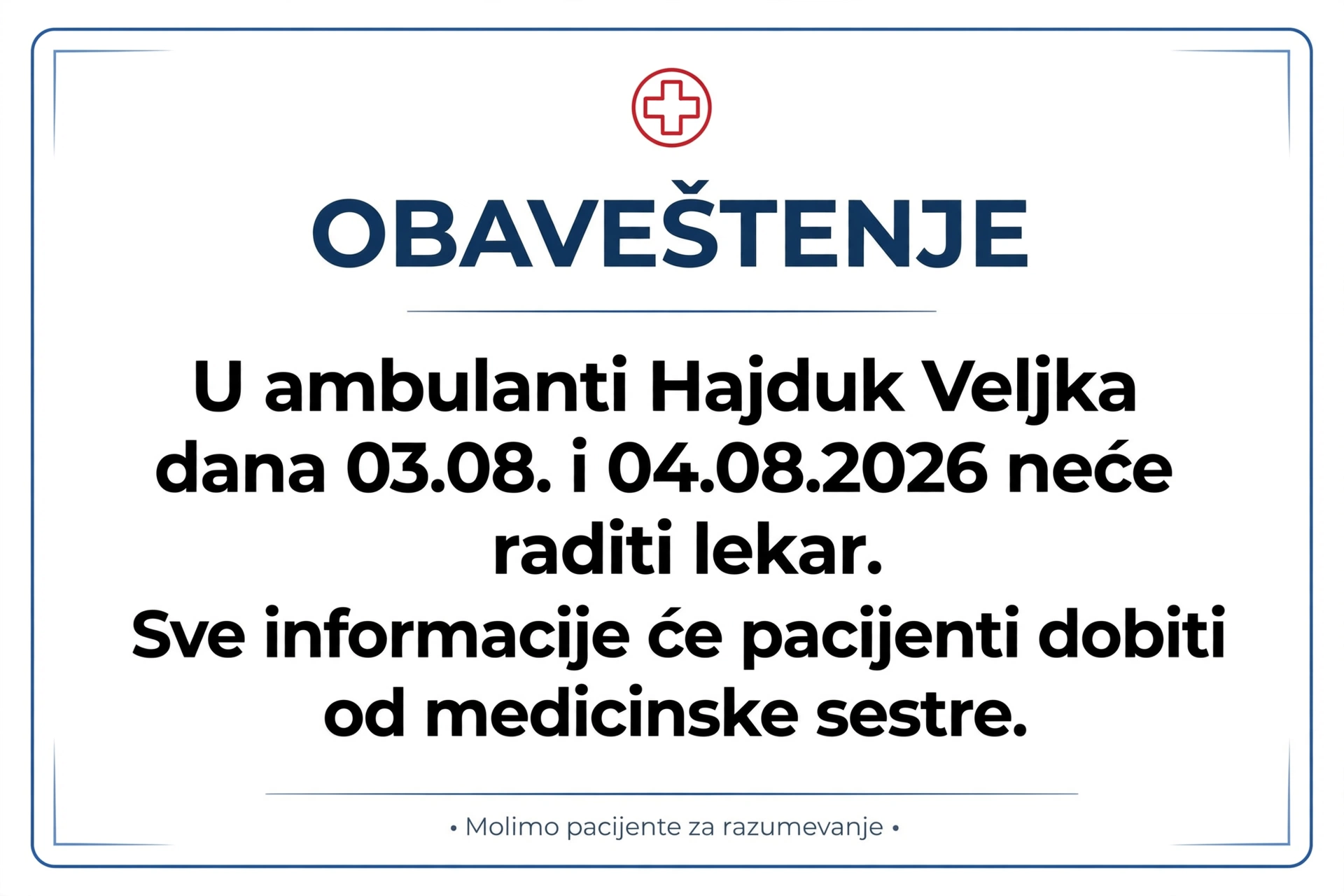 Read more about the article Obaveštenje